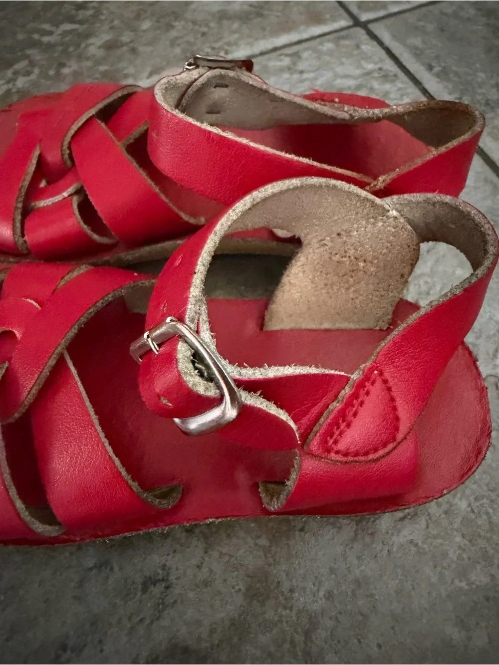 Saltwater Red Leather Kids Sandals with Ankle Strap